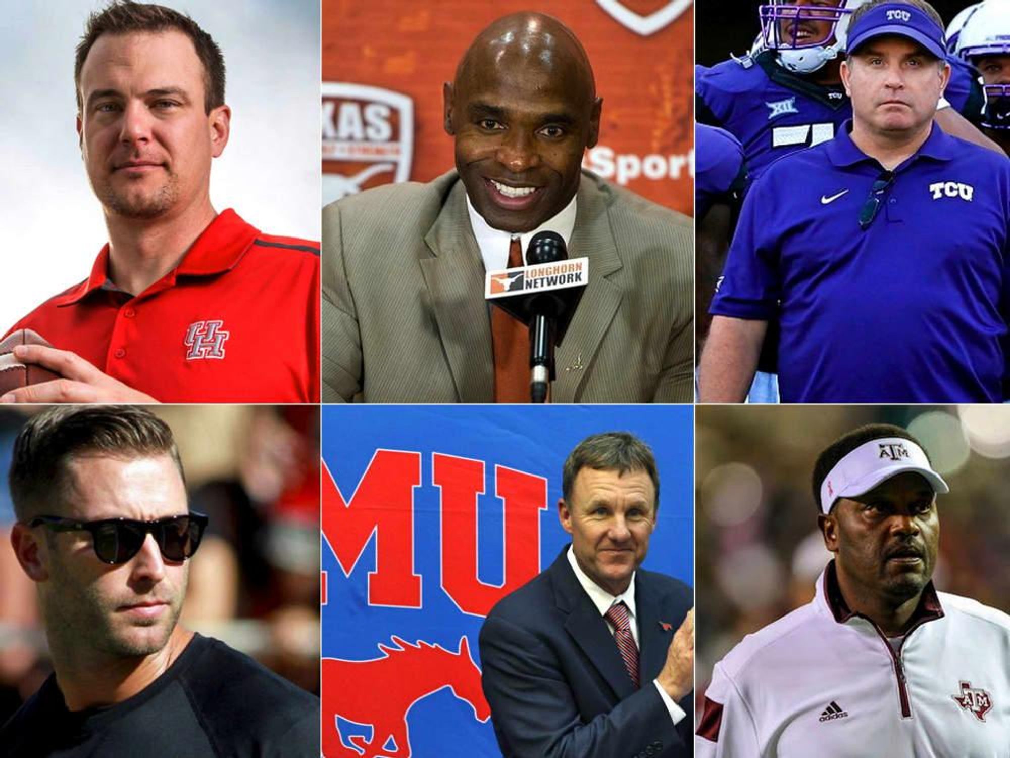 Houston, hottest college football coach in Texas, August 2015, collage