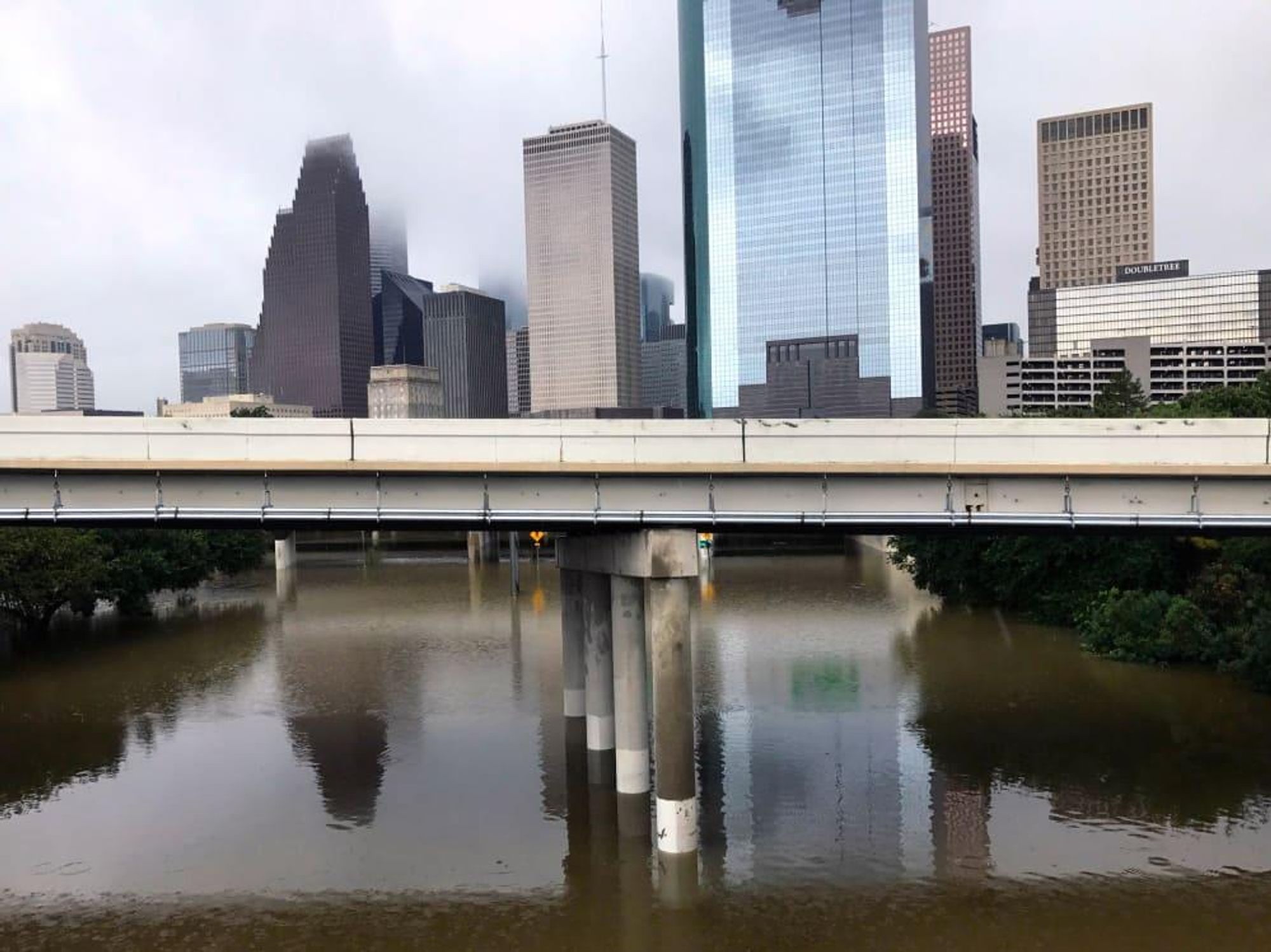 Houston, Hurricane Harvey, flood photos, Downtown from 45 Overpass