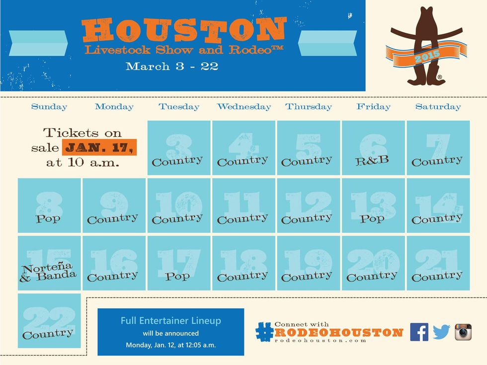 Houston Livestock Show and Rodeo 2015 genre calendar release November 2014