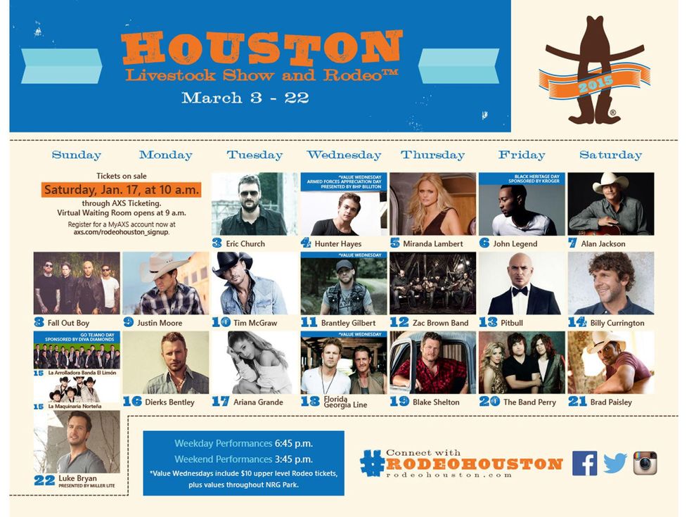 Houston Livestock Show and Rodeo RodeoHouston entertainers January 2015 Star Calendar