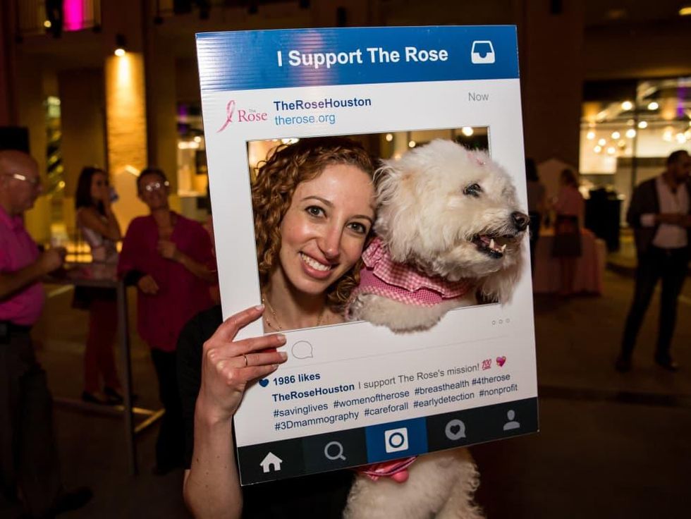 Houston, Marcy, West Ave Pink Party, October 2017, P'nina Topham and her dog, Winnie