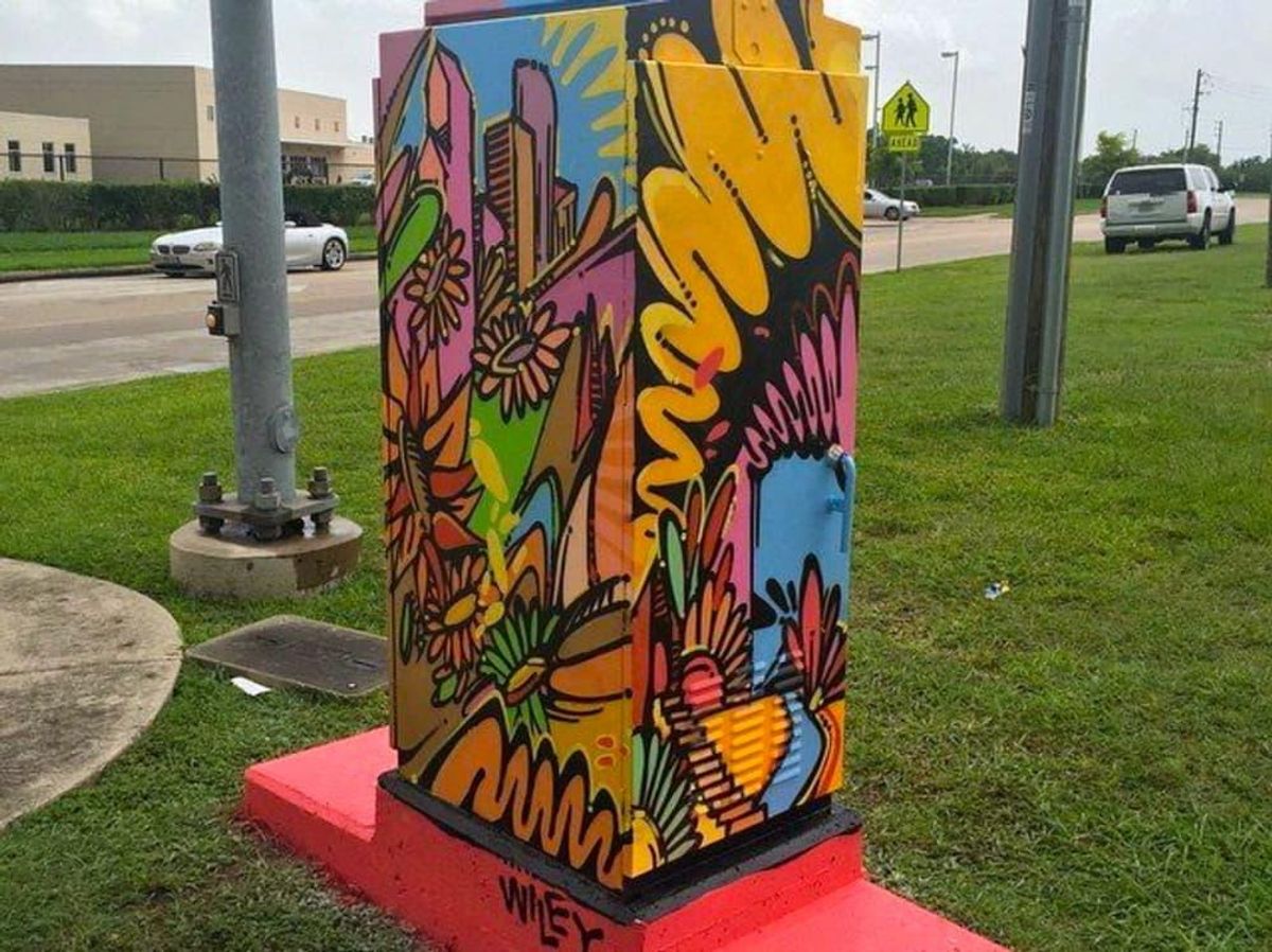 A colorful box by Wiley Robertson at West Orem and Croquet St. CultureMap Houston