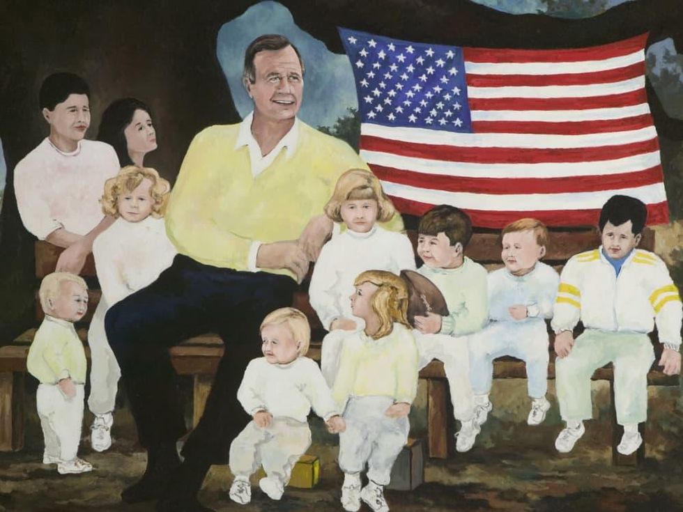 Houston, Rodrigue Exhibit at West Ave, June 2015, Portrait of President George Bush and grandchildren