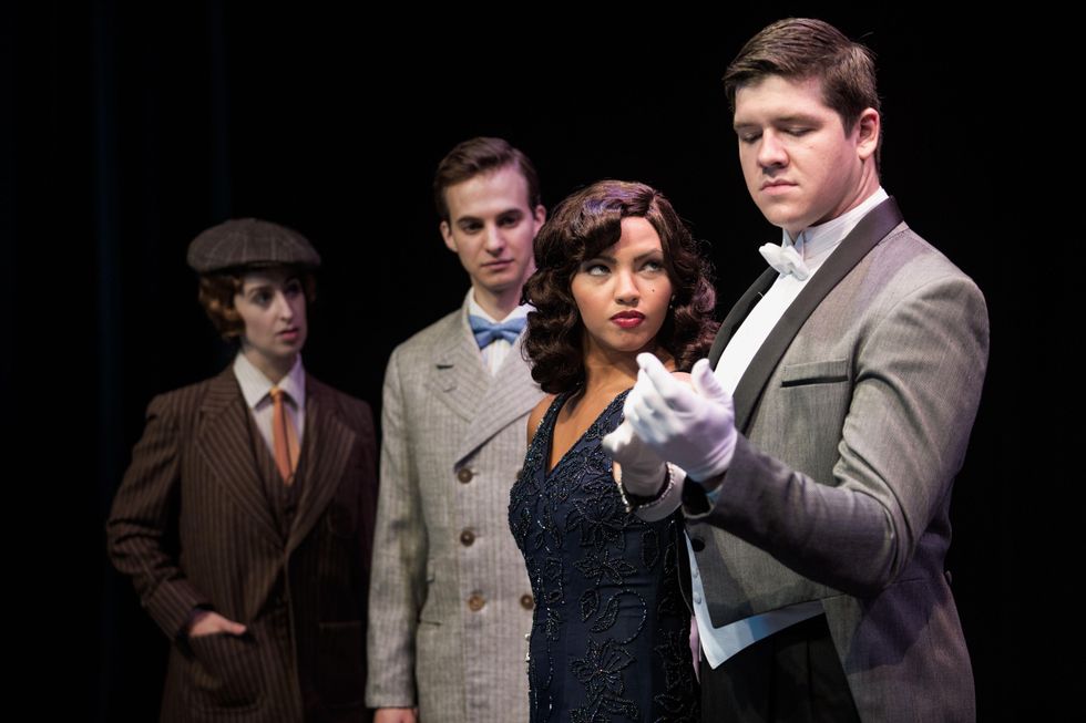 Houston Shakespeare Festival July 2014 Two Gents Amelia Fischer as Julia, Kyle Curry as Proteus, Kiara Feliciano as Silvia and Crash Buist as Valentine.