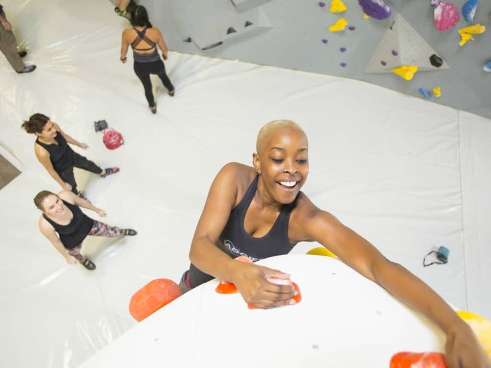 Houston Silver Street rock gym woman climbing 2