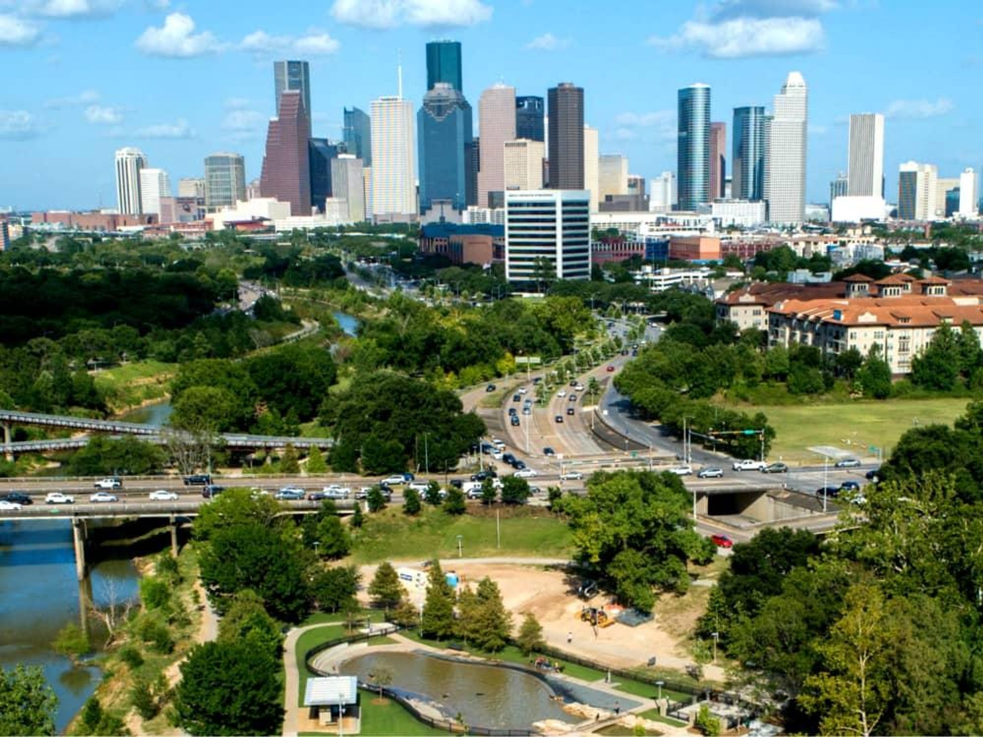 Houston skyline aerial drone crop