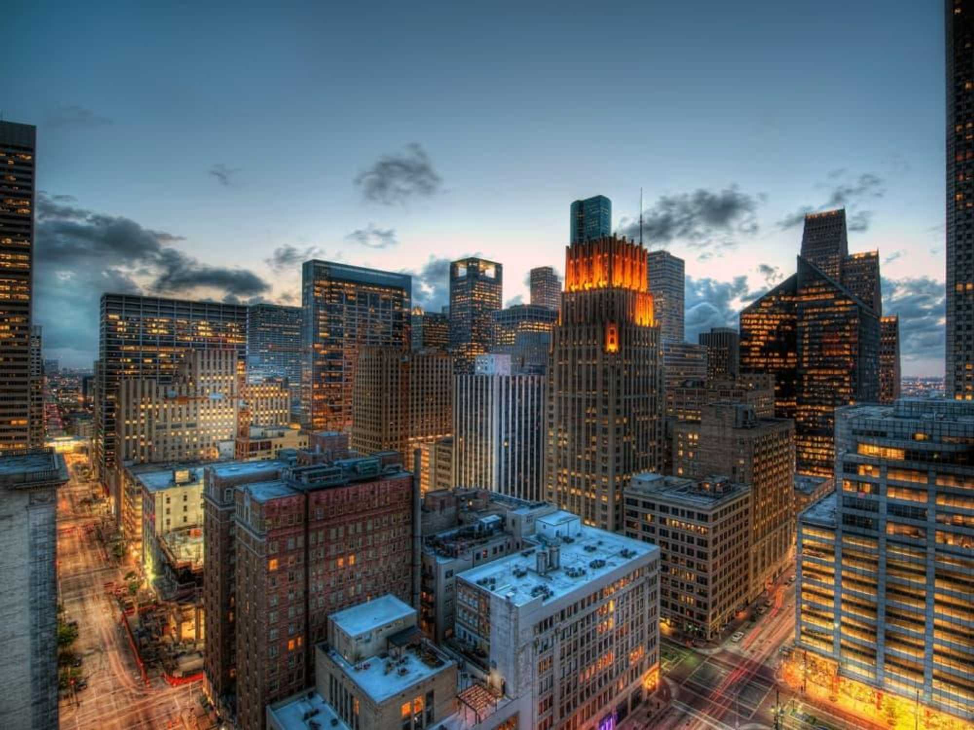 Houston skyline at night wallpaper stylized