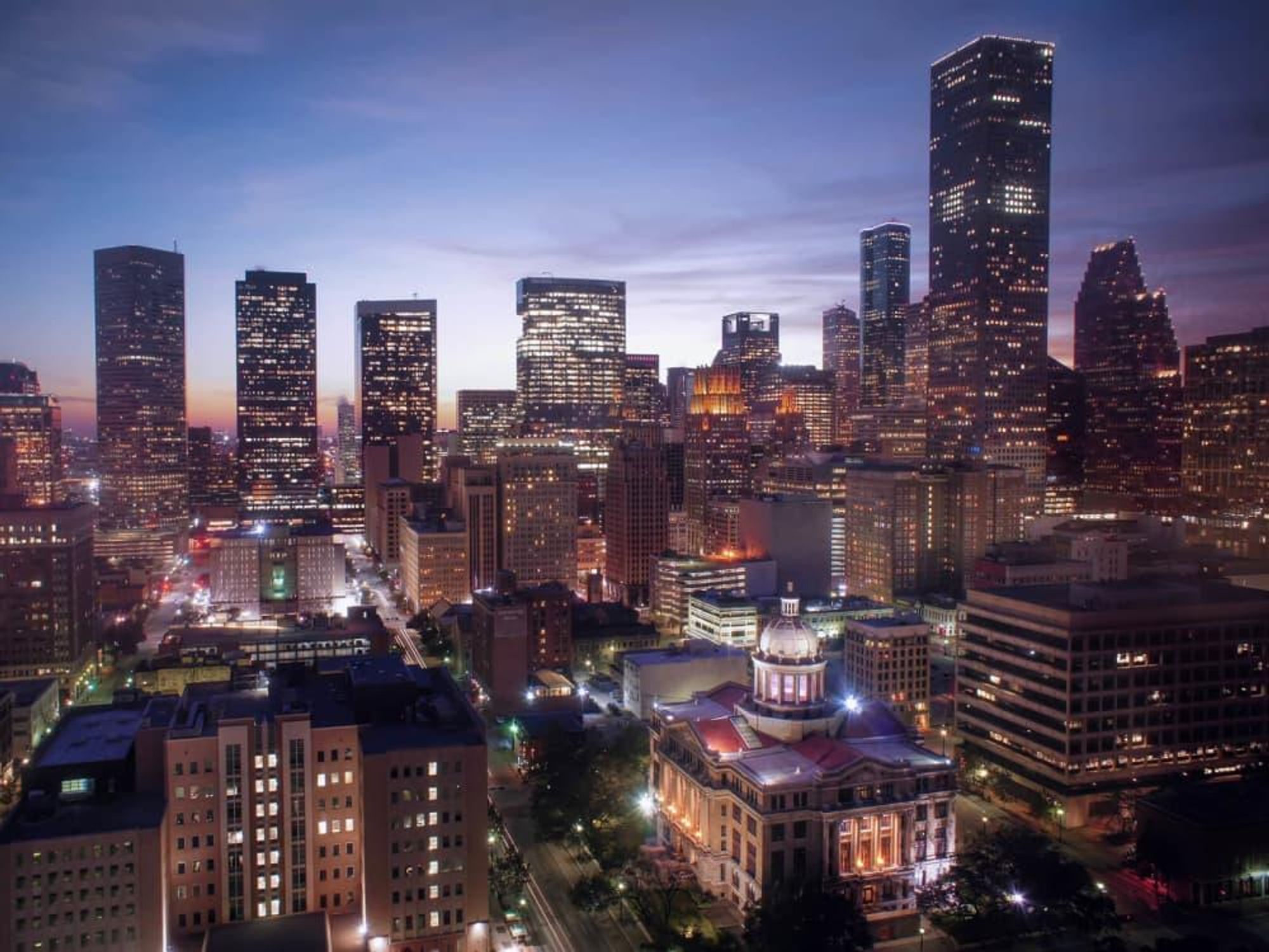 Houston skyline downtown at night