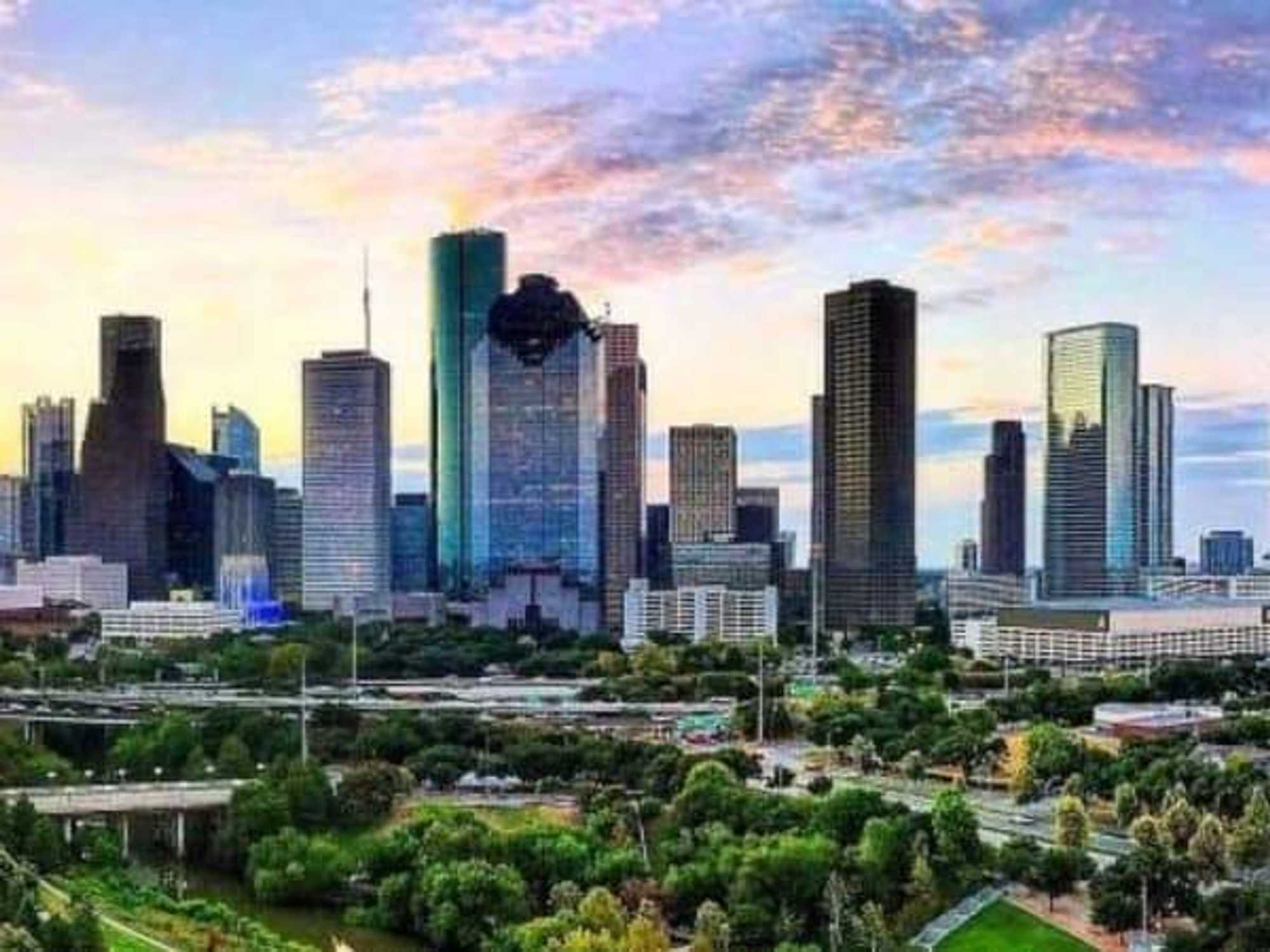 Houston skyline downtown bayou