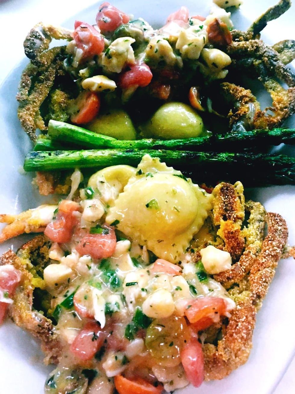 Houston, soft shell crab dishes, June 2017, Prego