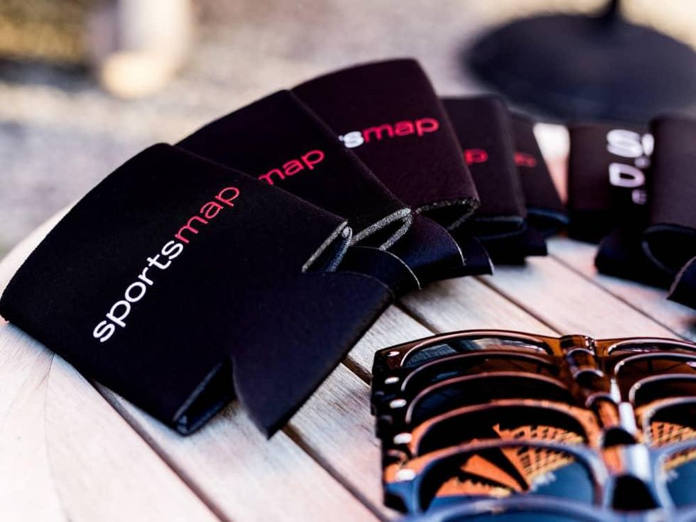 Houston, SportsMap launch party, October 2017, SportsMap koozies