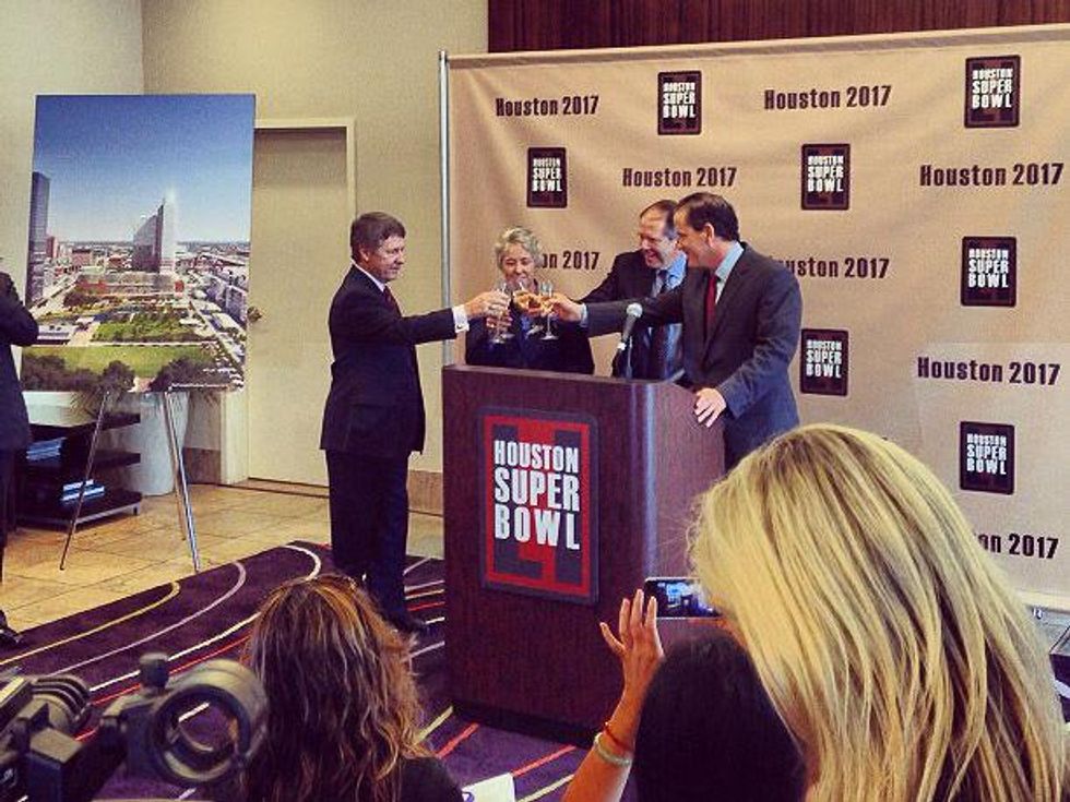 Houston Super Bowl committee Mayor Annise Parker, Ric Campo, Ed Emmett RUN FLAT