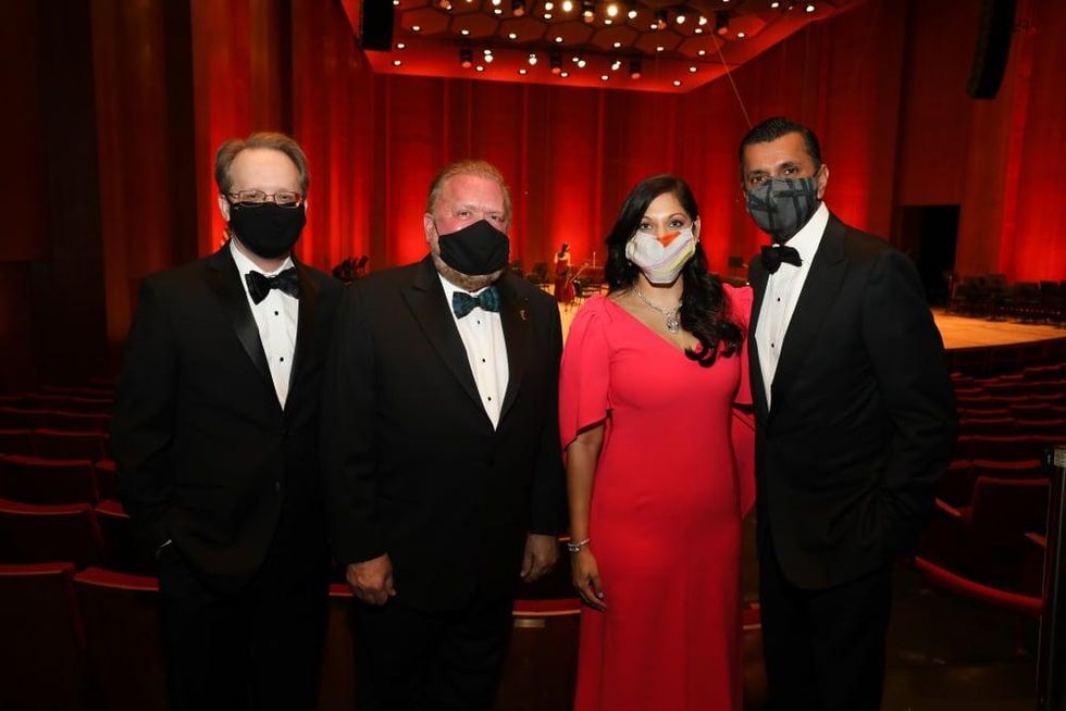 Houston Symphony opening night gala 2020 John Mangum, Houston Symphony CEO/Executive Director; John Rydman, new Symphony Board President; Sippi and Ajay Khurana