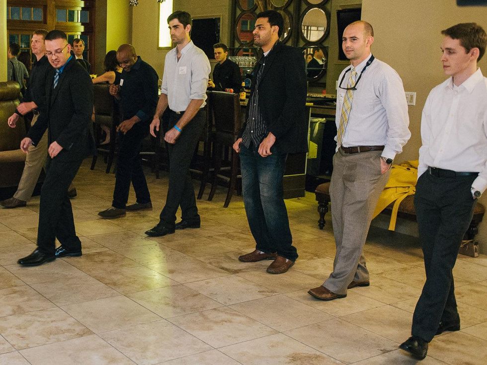 Houston Symphony YPB West Side Story event, March 2013, Jorge Montero teaching the guys some dance moves