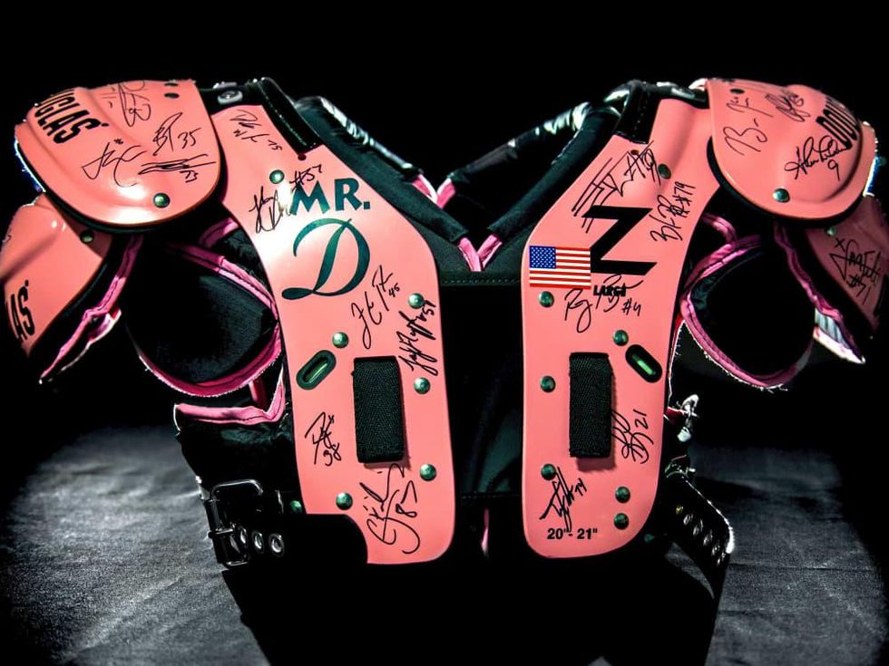Houston, The Rose Pink Pads, July 2015, autographed shoulder pads