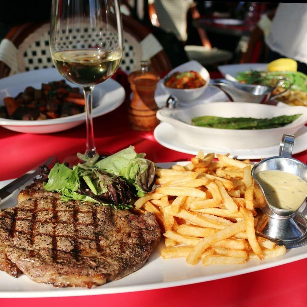 Houston, Toulouse Cafe & Bar, April 2016, New York Strip with Pomme Frites and Be\u0301arnaise
