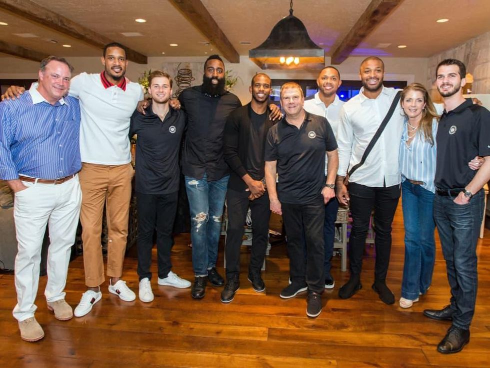 Houston, True Blue Gala, November 2017, Tad Brown, Trevor Ariza, Patrick Fertitta, James Harden, Chris Paul, Tilman Fertitta, Eric Gordon, PJ Tucker, Paige Fertitta, Michael Fertitta