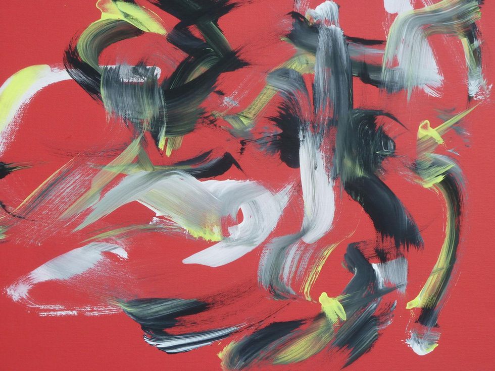 Houston Zoo exhibit paintings by elephants and orangutans April 2014 Cheyenne-Startled_Flock_16_x_20_framed