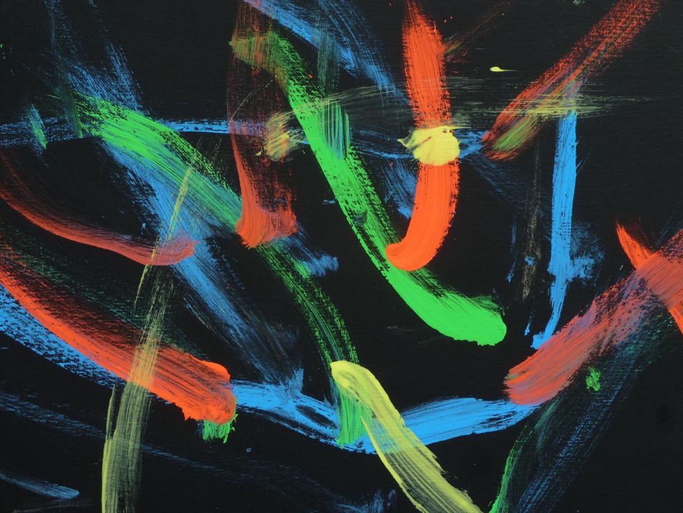 Houston Zoo exhibit paintings by elephants and orangutans April 2014 Shanti-Fluorescent_Rays_16_x_20_framed