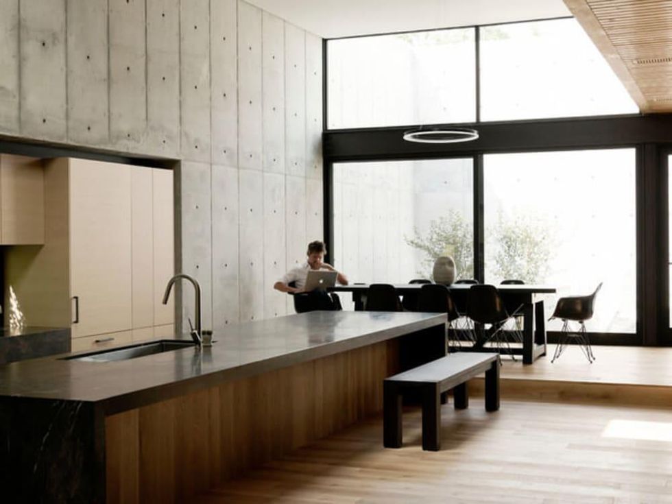 Houzz Houston house home Japanese-style concrete box kitchen dining room