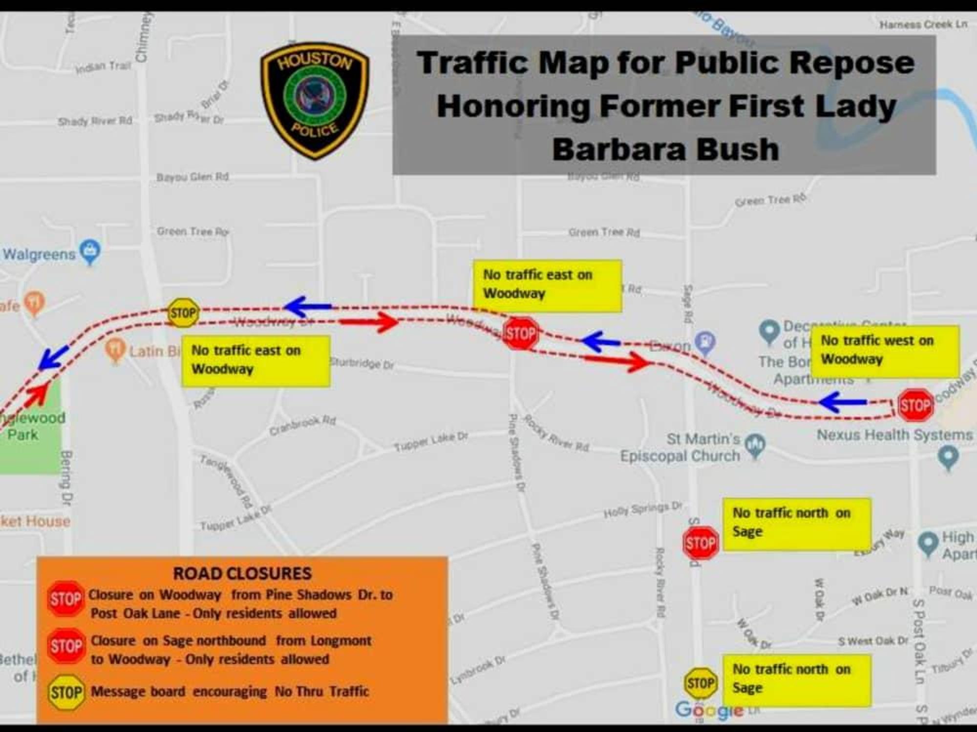 HPD Barbara Bush road closures map