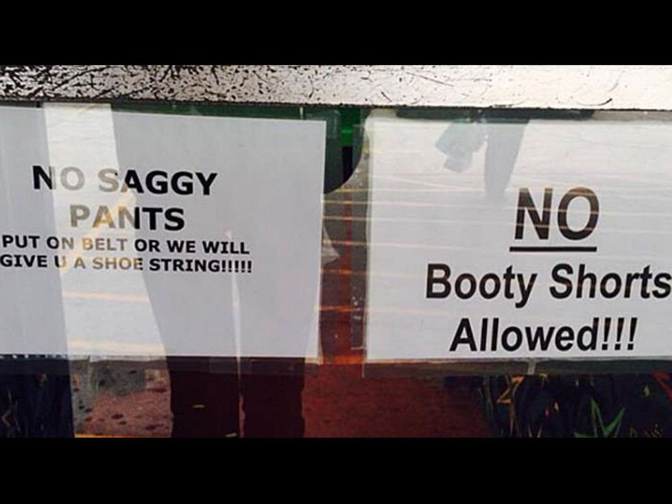 Humble roller rink no saggy pants no booty shorts sign January 2014