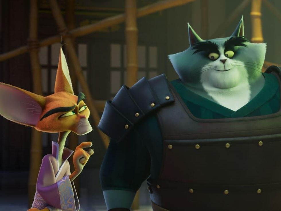 Ika Chu (Ricky Gervais) and Ohga (George Takei) in Paws of Fury: The Legend of Hank