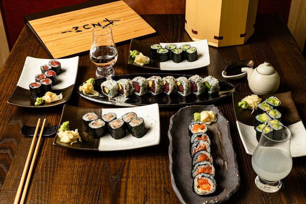 Images of several plates of sushi