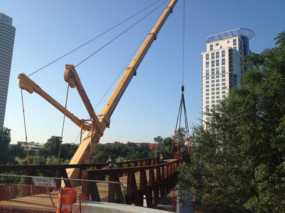 Installation of Final Bridge Span for Pedestrian Bridge at Jackson Hill Street Houston June 2013