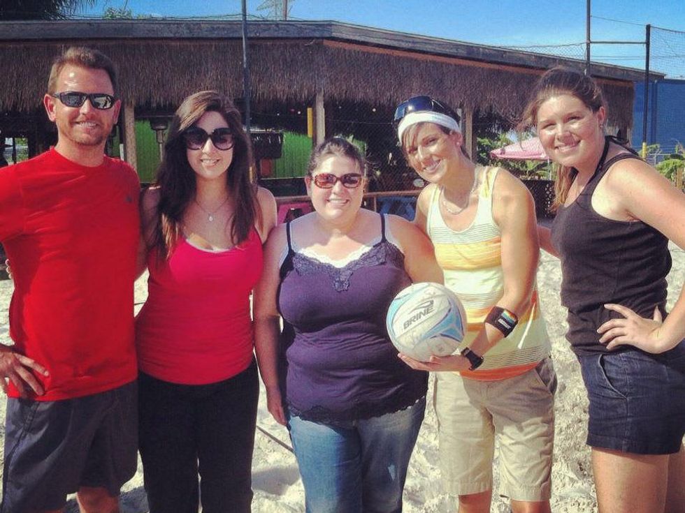 IREM Young Professionals Happy Hour Third Coast Volleyball Dustin Johnson with Executive Security Systems, Inc., Melissa Powers with Central Management, Inc., Lauren Crenshaw with PM Realty Group, Stana Ocokoljic with Platinum Parking, Blaire Brusnighan