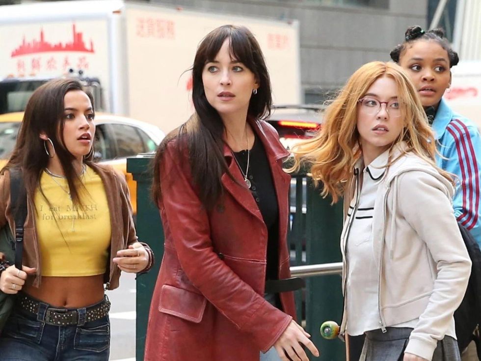 Isabela Merced, Dakota Johnson, Sydney Sweeney, and Celeste O'Connor in Madame Web