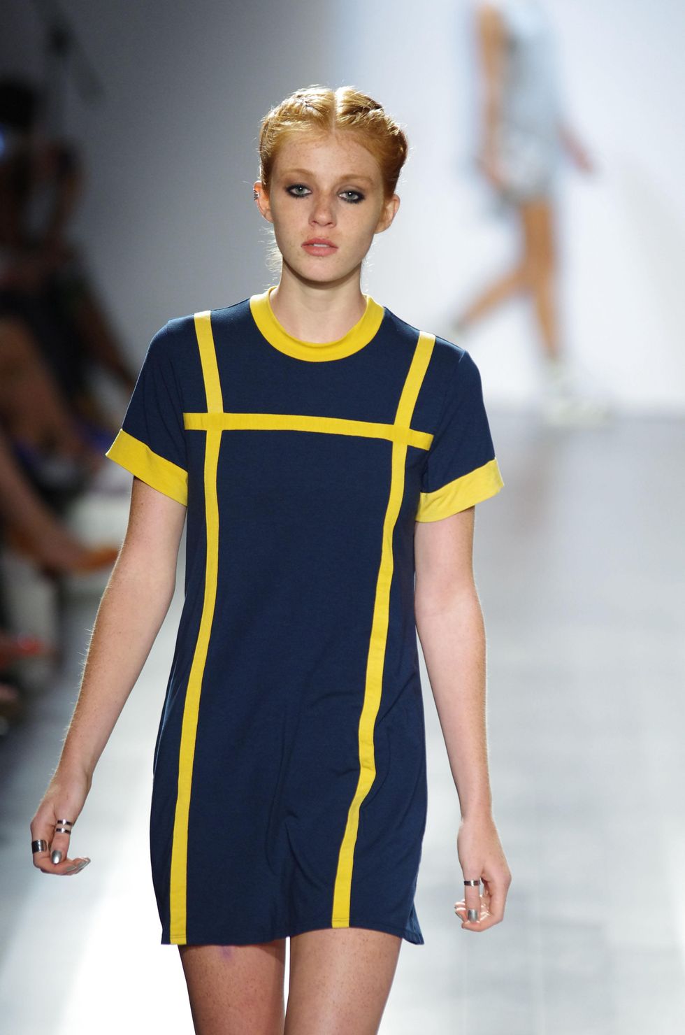 Isabella Rose Taylor spring 2015 collection blue dress with yellow piping