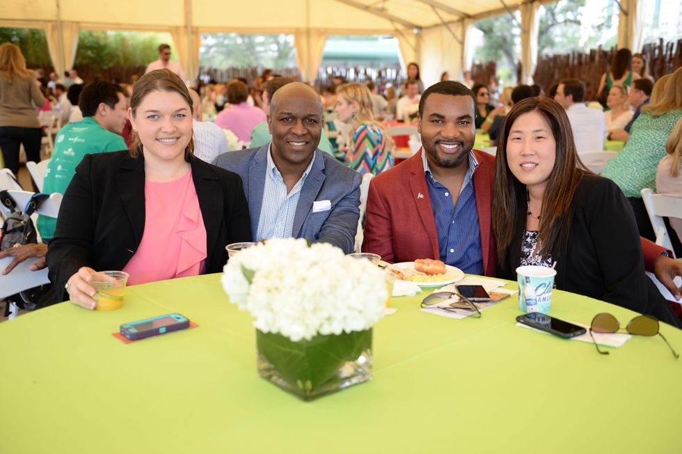 Jacqueline Jones, from left, Ewart Jones, Will Matthews and Charlotte Jungen at Houston's Young Professionals Flock to a Beastly Brunch at the zoo February 2015