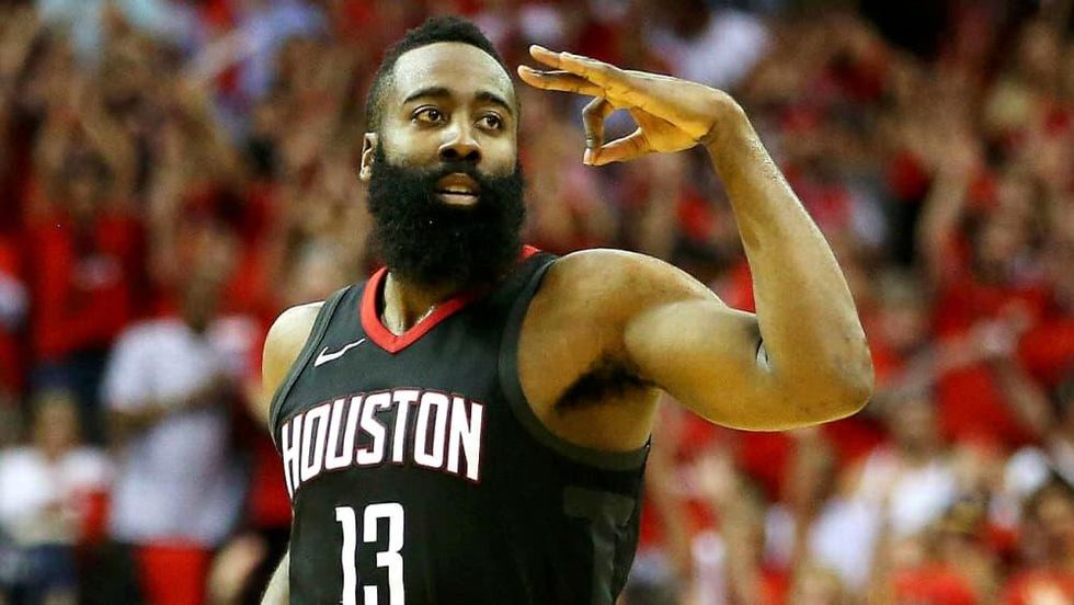 James Harden three sign ok sign game