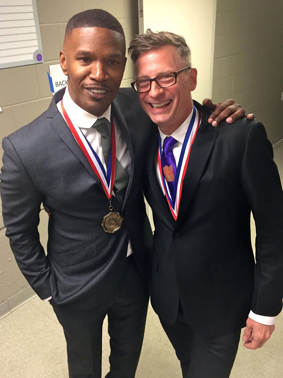 Jamie Foxx and Charles Renfro at 2015 Texas Medal of Arts ceremony