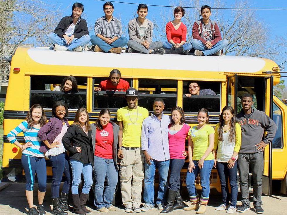 Jane Howze Chinquapin Preparatory School graduation May 2013 seniors in front of school bus