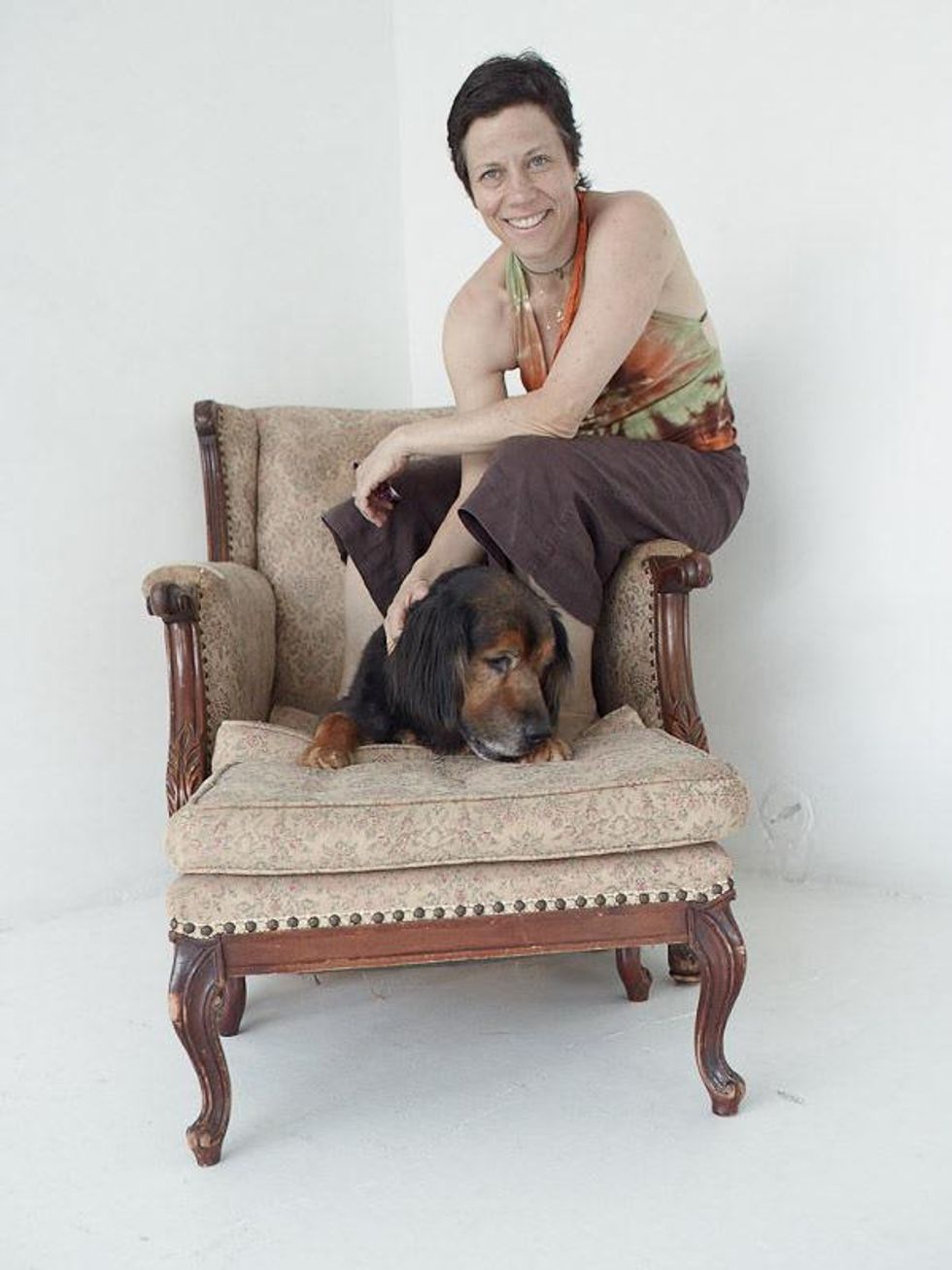 Jane Weiner, Hope Stone, chair, dog