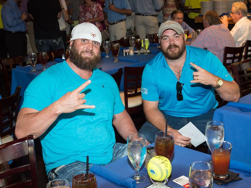 Jay Humphrey, left, and Kasey Studdard at Roger Clemens' Celebrity Slam Party July 2014