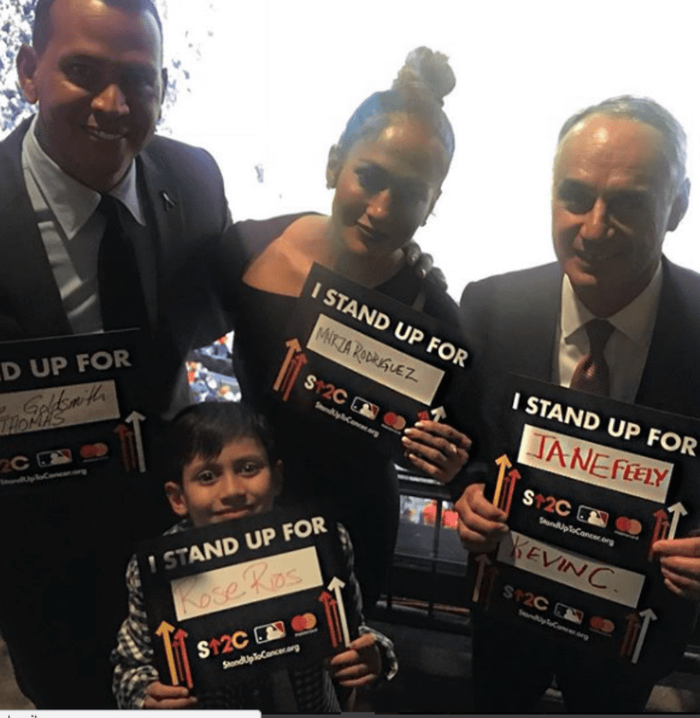 Jennifer Lopez at World Series with Stand Up 4 Cancer