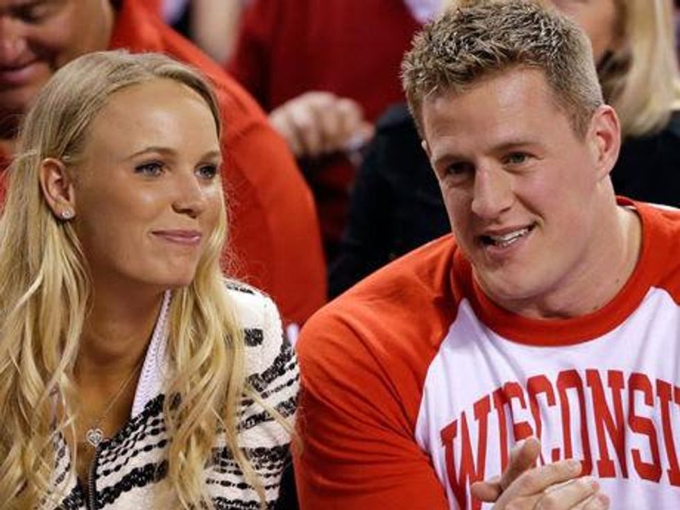 JJ Watt and Caroline Wozniacki at NCAA men's basketball finals