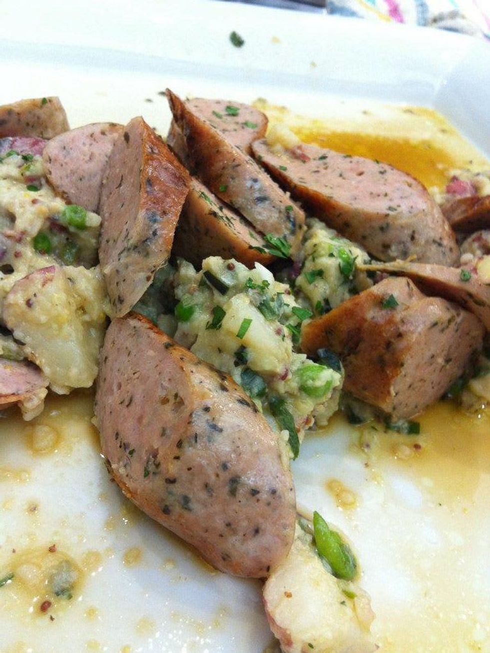 Jodie Lucky Dog "Bitches for Bitches" event May 2013 Brandi Key - rabbit sausage, red creamer potato, charred green onion, mustard