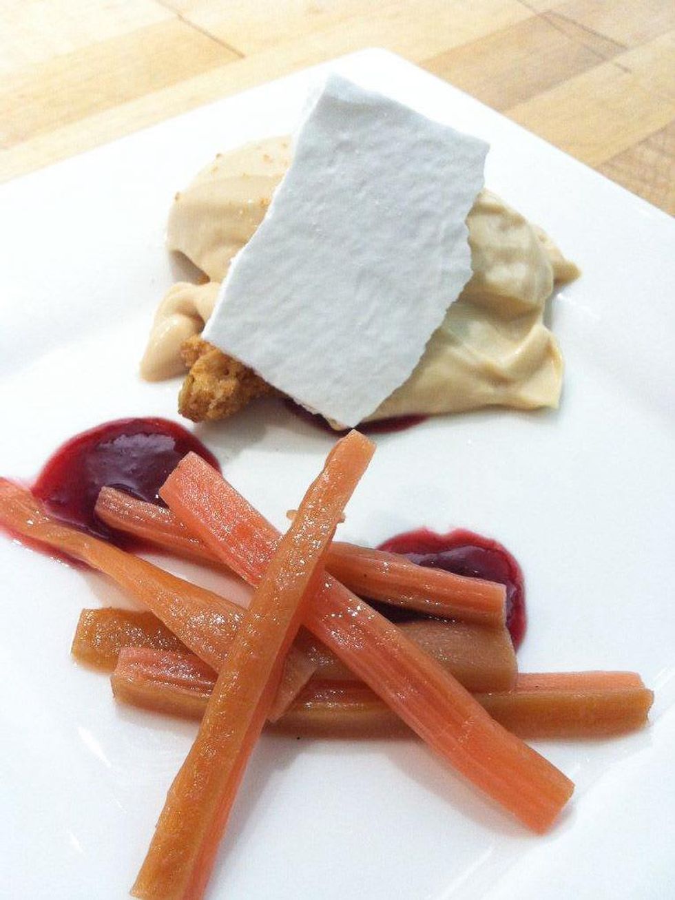 Jodie Lucky Dog "Bitches for Bitches" event May 2013 Rebecca Masson - Dulcey cr\u00e9meux, rhubarb, streusel, rose