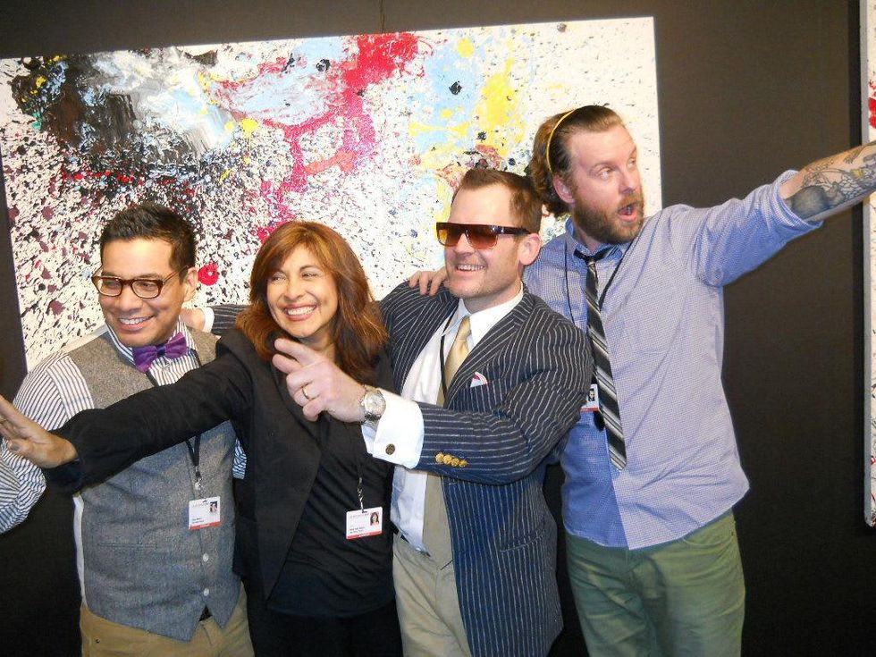 John Palmer Fine Arts exhibits at 2013 LA Art Show, Edgar Medina, from left, Nubia Gala-Seibert, John Palmer and Tra Slaughter