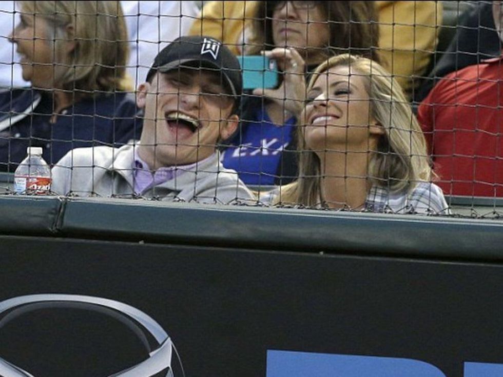 Johnny Manziel Colleen Crowley Rangers game April 2015