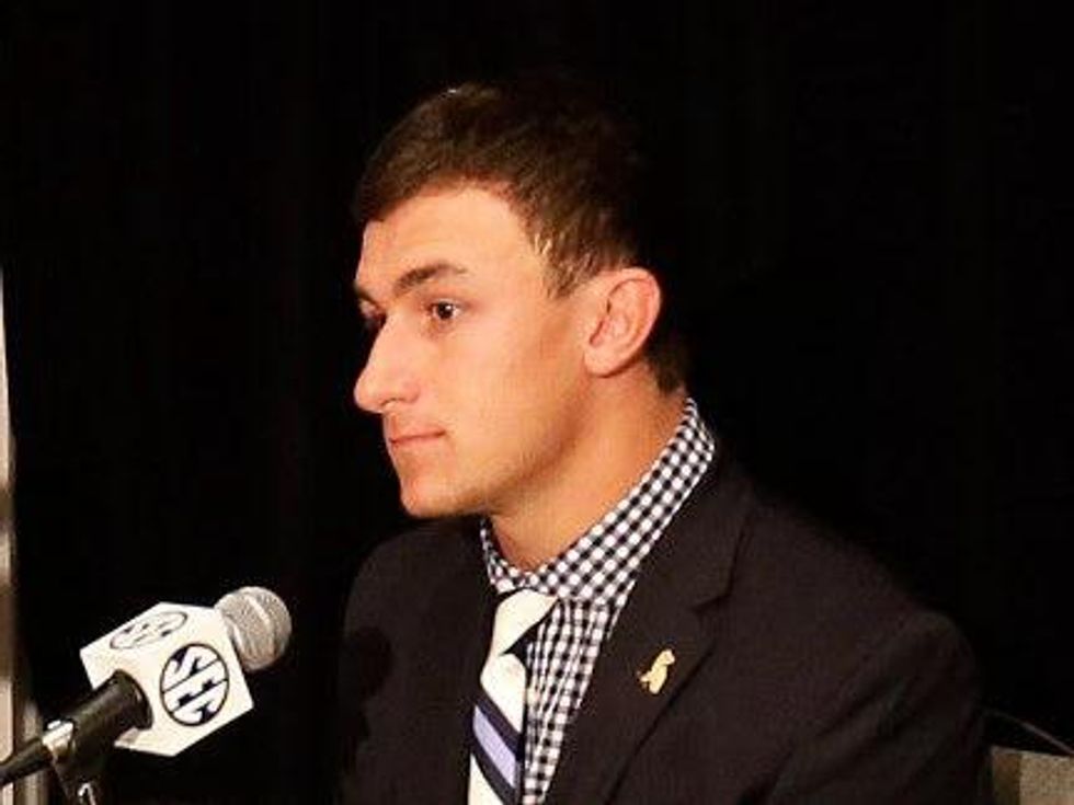 Johnny Manziel speaks at SEC Media Days in Alabama