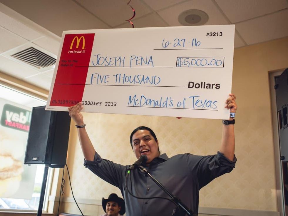 Joseph Pena winner of McDonald's contest with Lone Star Stack