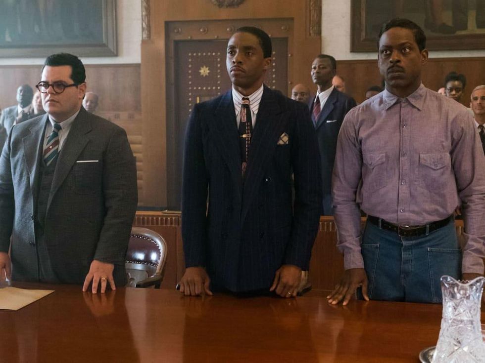 Josh Gad, Chadwick Boseman, and Sterling K. Brown in Marshall