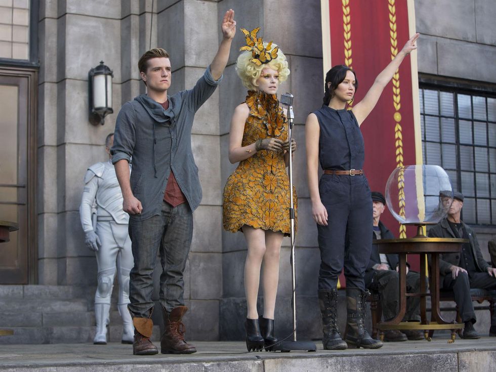 Josh Hutcherson, Elizabeth Banks and Jennifer Lawrence in The Hunger Games: Catching Fire