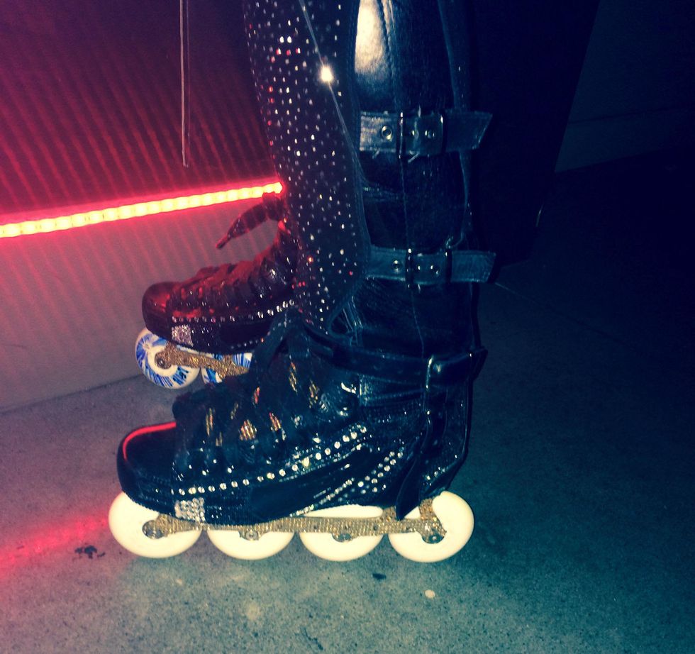 Juan Carlos bedazzled roller blades