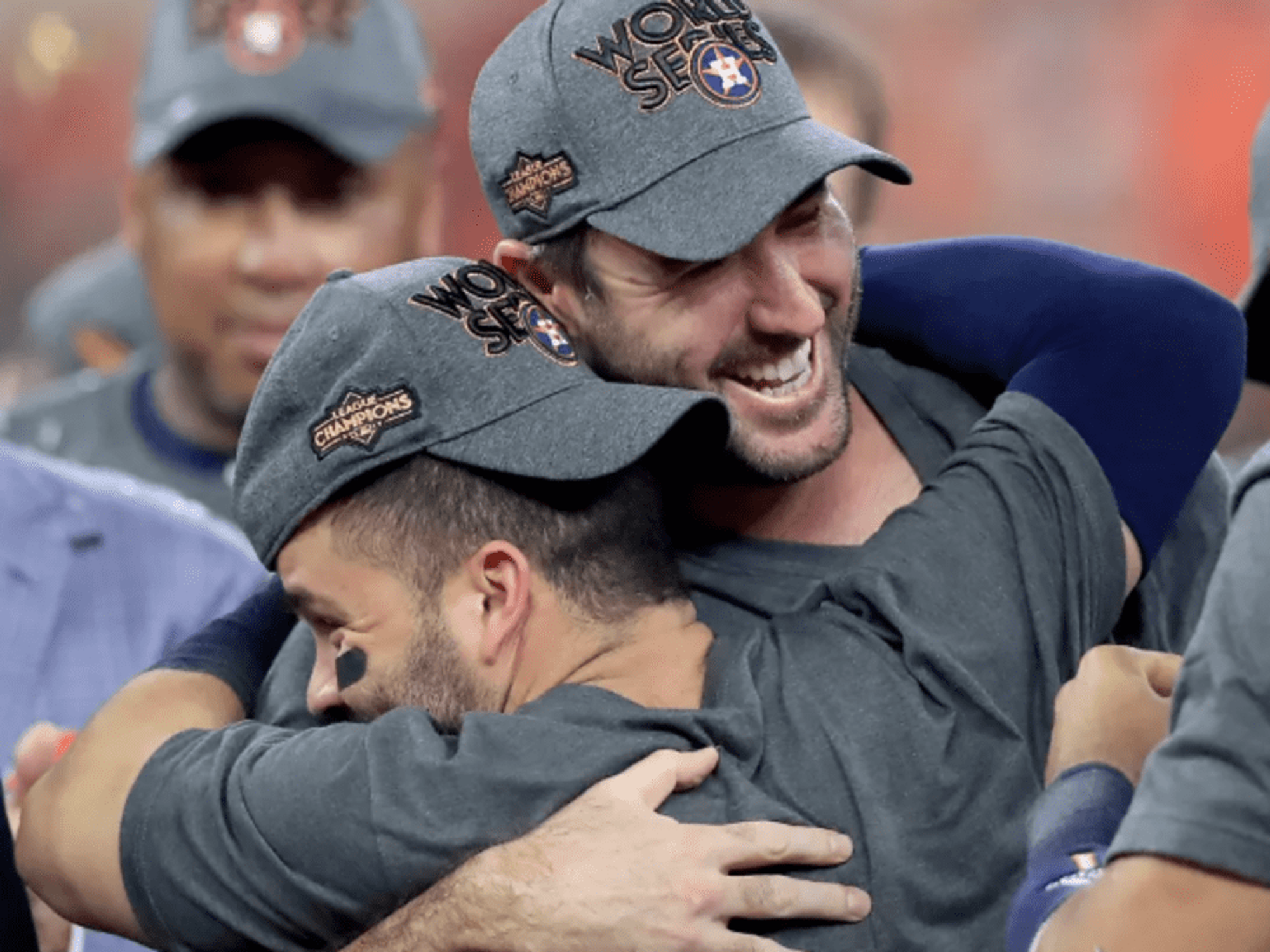 Justin Verlander and Jose Altuve celebrate after Houston Astros defeat New York Yankees in ALCS